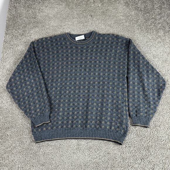 VINTAGE Bill Blass Sweater Mens Extra Large Gray Brown Hand Framed Grandpa USA - Picture 1 of 11